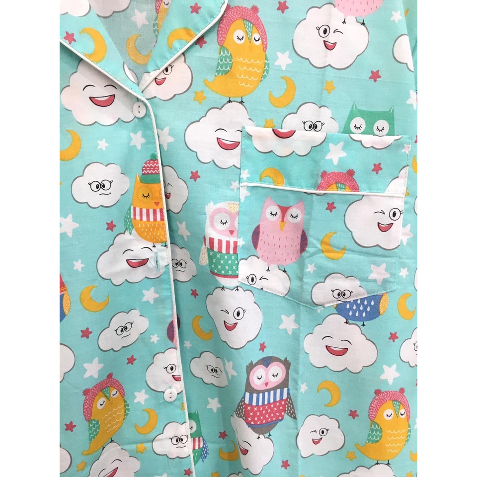 Baby Doll Baju Tidur Wanita Piyama Terusan Motif Lucu Awan dan Owl Tosca