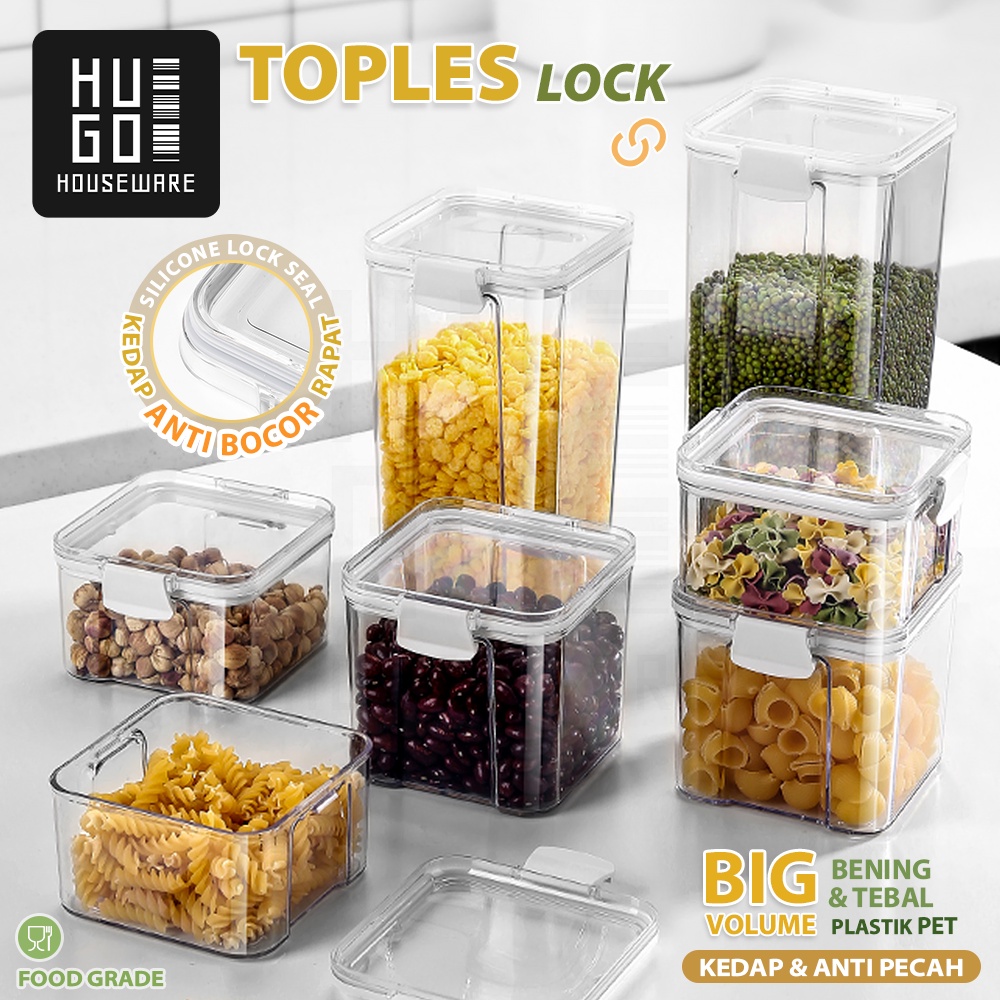 HUGO Toples Kotak Snack Kedap Udara Penyimpanan Bening Cereal Kontainer Makanan Food Storage Jar Container