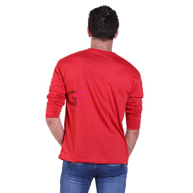 GIOFLO Baju Kaos Pria O-Neck Lengan Panjang Simple Basic Merah Cabe / PLS 138