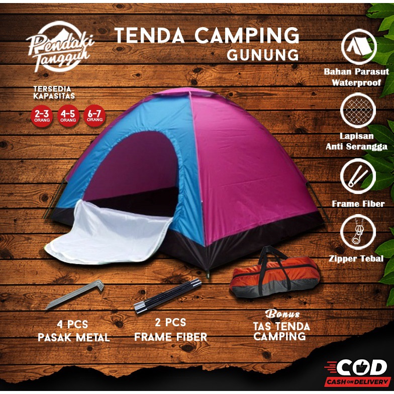 Tenda Camping Camp Kemping Dome Single Layer 2P / 2 Orang Anti Air Tenda Jumbo Waterproof