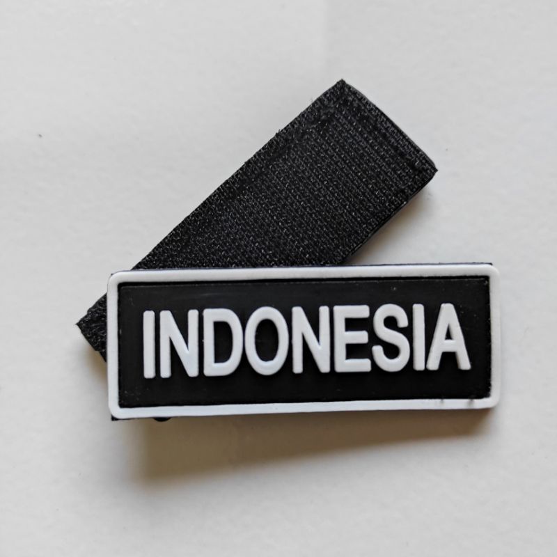 patch rubber logo indonesia tulisan putih kecil/rubber patch indonesia/tempelan emblem karet velcro