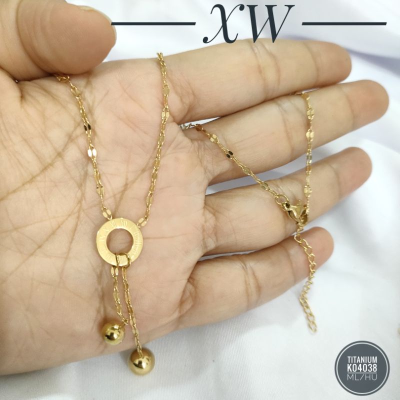 Kalung Titanium motif Romawi warna Gold K04038