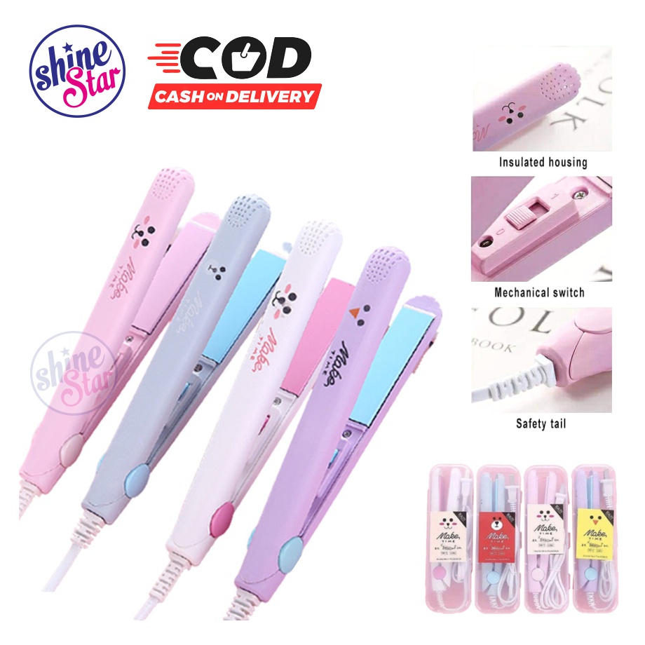 Catok Mini Make Time Karakter Pelurus Rambut Portable Serba Guna / Catokan Mini Alat Catok Rambut Mini 2in1 Set Lurus dan Keriting Make Time Karakter / RANDOM