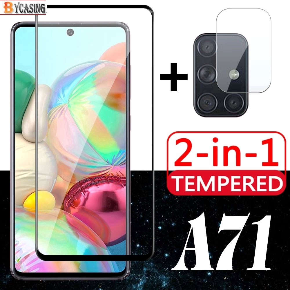 2 in1 Tempered Glass Pelindung Lensa Kamera untuk Samsung Galaxy A02s A12 A71 A51 S20 Plus Note 10 Lite S10 Lite