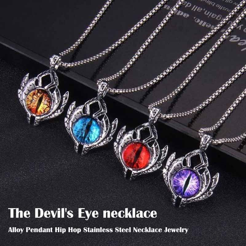 【Bayar di tempat】Setan Mata Liontin Kalung Unik Vintage Boho Perhiasan Baja Titanium Halloween Kalung Sederhana Pria Leher Rantai Stainless Steel Alloy Gaya Vintage Punk Turki