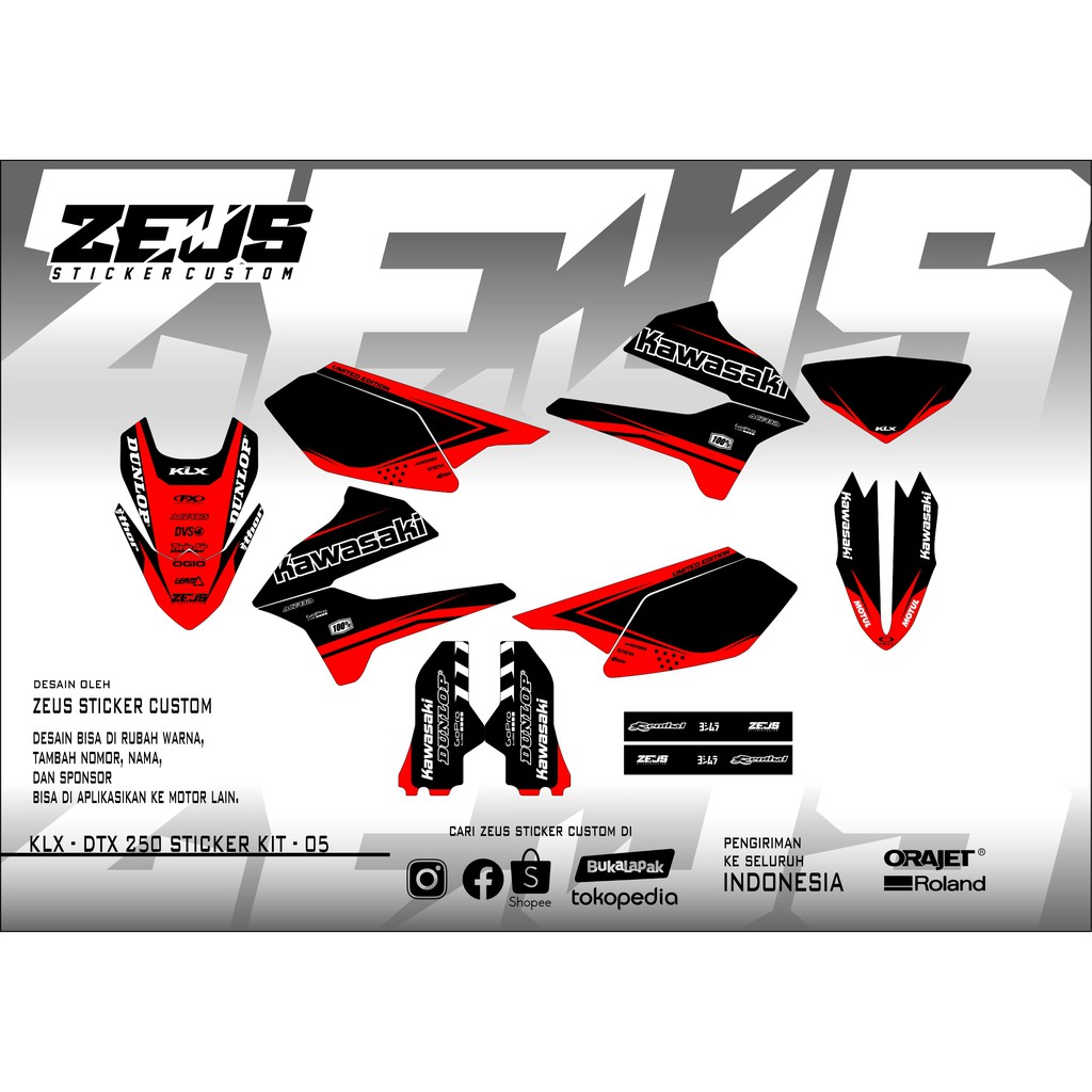 Decal Sticker - Stiker Dekal Klx Dtx 250 Zeus SC 05