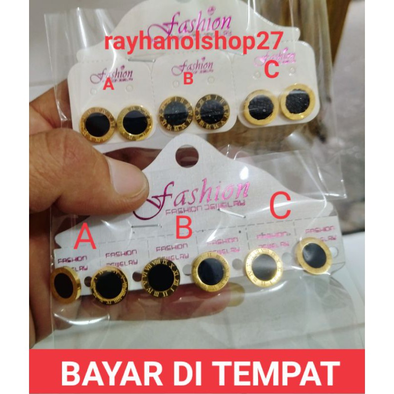 PERHIASAN WANITA TITANIUM ANTING TUSUK MOTIF PILIHAN LAPIS EMAS 24 K TIDAK LUNTUR ANTI KARAT