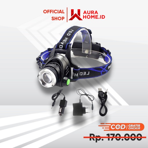 High Power Headlamp LED Cree XML T6 + Charger / Senter Kepala Headlamp Anti Air Super Paling Terang 