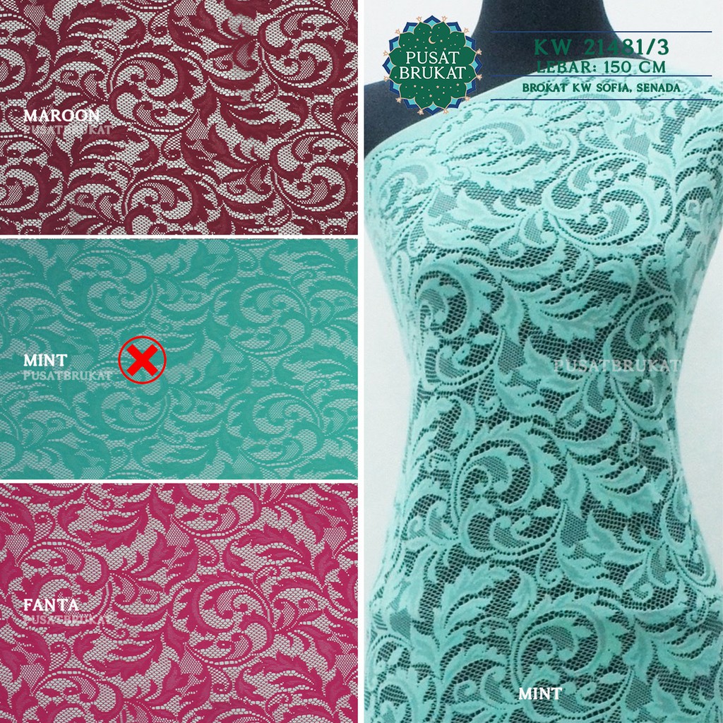 KAIN BRUKAT LACE KEBAYA METERAN / BROKAT MALIKA VINTAGE SOFIA - KW 21481/3 - [harga per 0.5m]