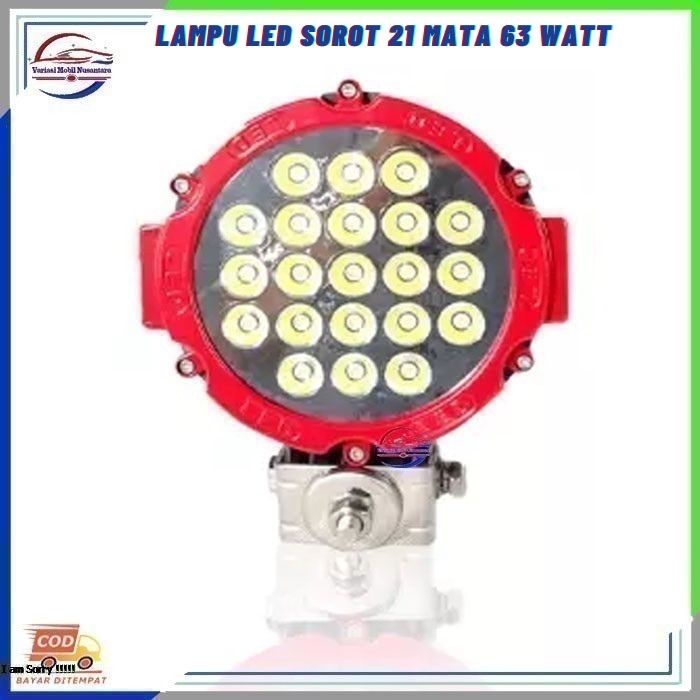 Lampu Led Sorot Kabut Depan Bulat 21 Mata 63 Watt Variasi Mobil Truk Trcuk 12-24 Volt