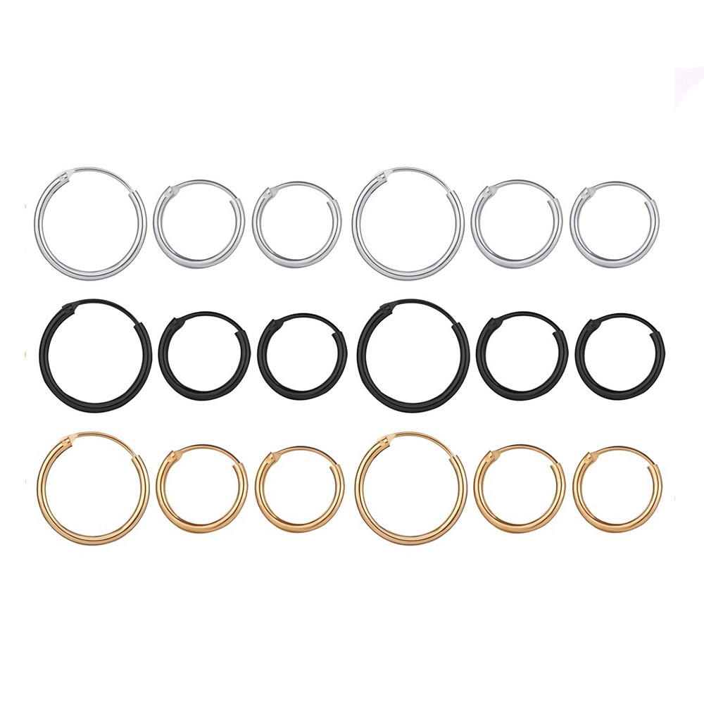 Anting Hoop Bulat Kecil Warna Emas / Hitam / Silver Gaya Punk Hip Hop Untuk Wanita