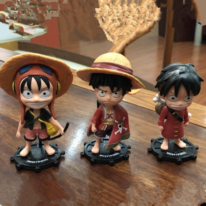 Pajangan Dashboard Mobil One Piece Luffy Set 3 in 1 Hiasan Action Figure