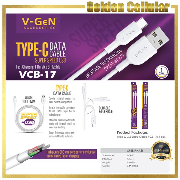 V-Gen VCB-17 Kabel Data Charger Type C Fast Charging Resmi Vgen