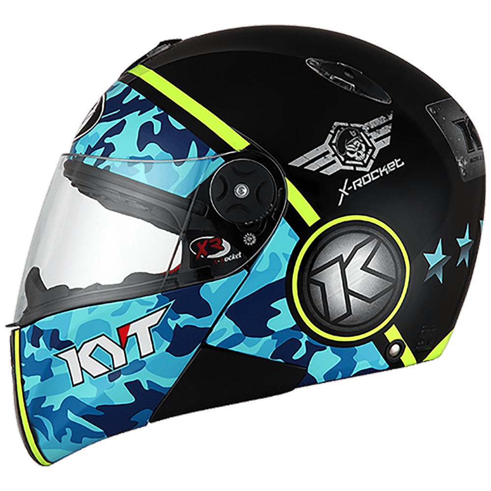 Helm KYT X-Rocket Retro #3 - Black/Blue/Yellow Fluo ...