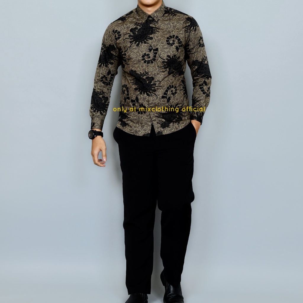 New Premium Baju Kemeja Batik Pria Slimfit Lengan Panjang 1833 Abu Grey