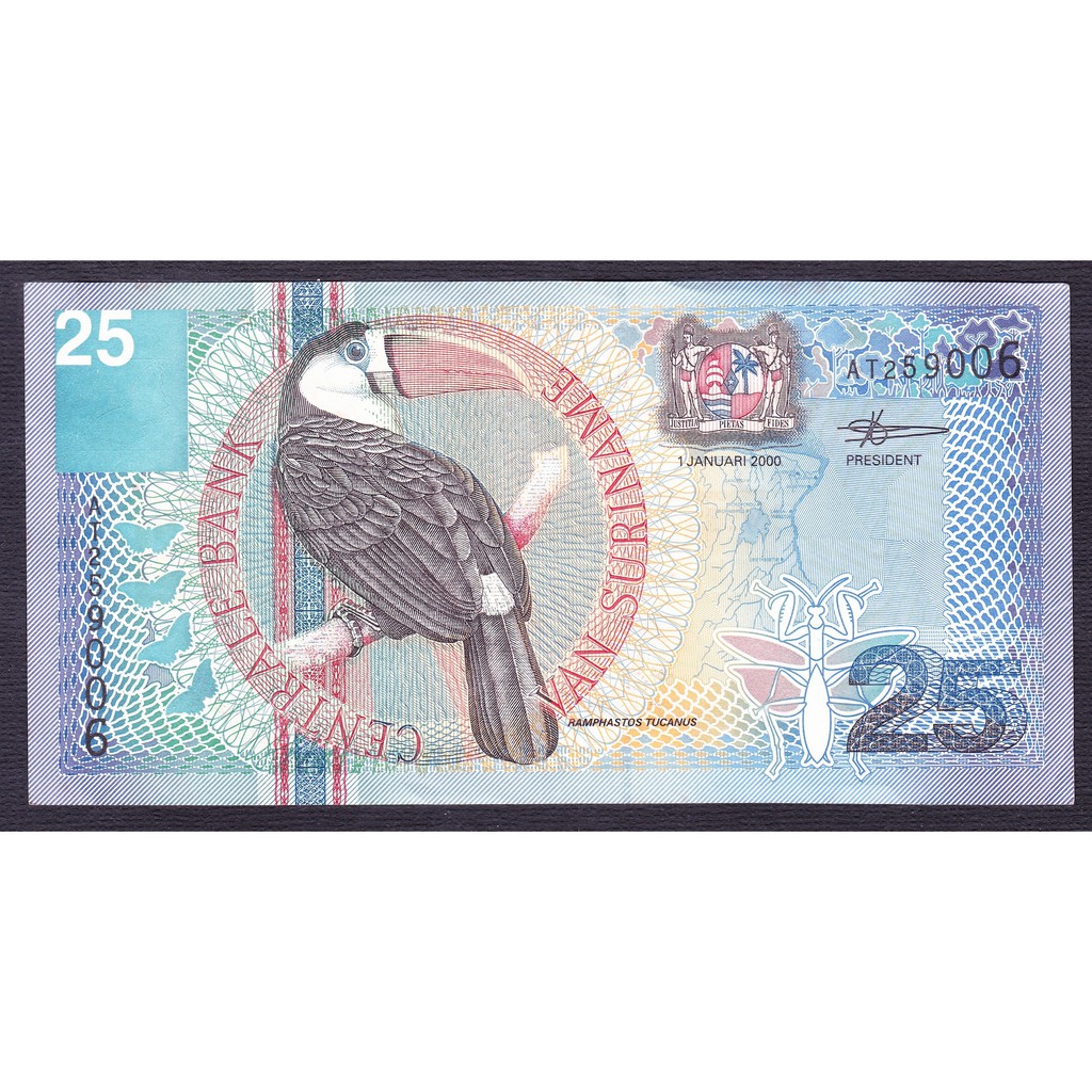 Uang Kertas Suriname 25 Gulden 2000 XF Bagus