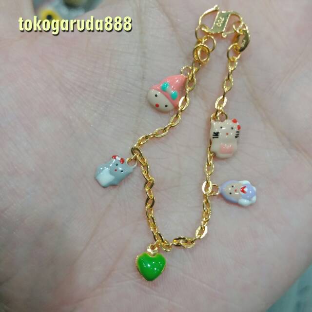 Gelang tali rantai tangan kaki bayi anak warna boneka gantungan holo baru kuning gold