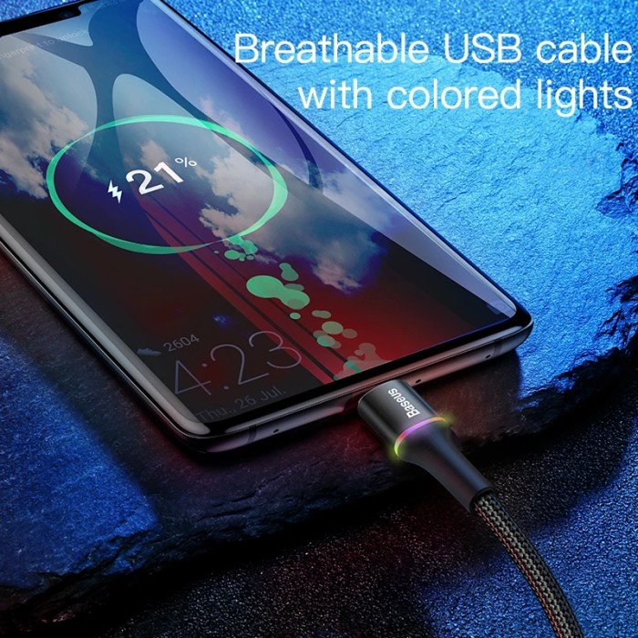 BASEUS Kabel Data LED Halo Usb To Type C Fast Charging 3A