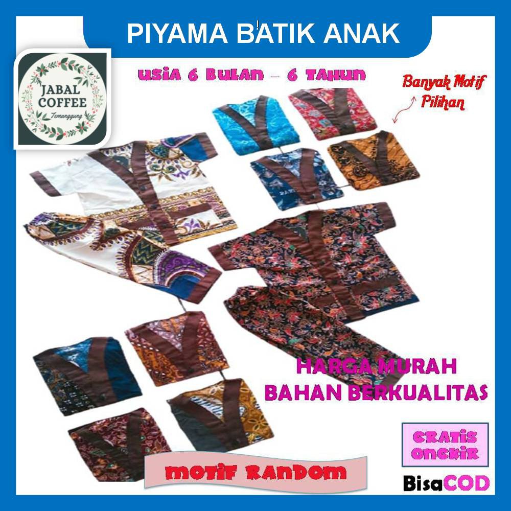 Setelan Baju Tidur Anak 6 Bulan - 6 Tahun / Piyama Anak Batik / Piyama Anak Lengan Pendek J1