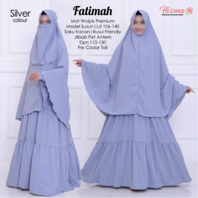 Gamis Fatimah Syari Original Hizma Longdress Lengkap Dengan Khimar Free Cadar Maxi Wolpis Premium