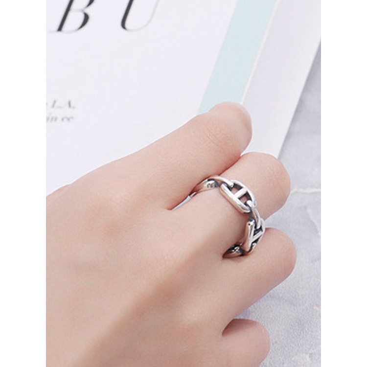 Cincin Rantai 925 Silver Adjustable Gaya Retro Untuk Wanita