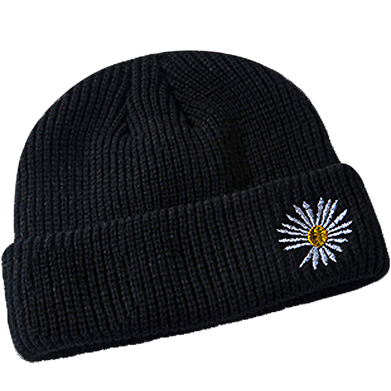 Woolen Hat Melon Leather Hat Knitted Hat Daisy Embroidery Korean Version