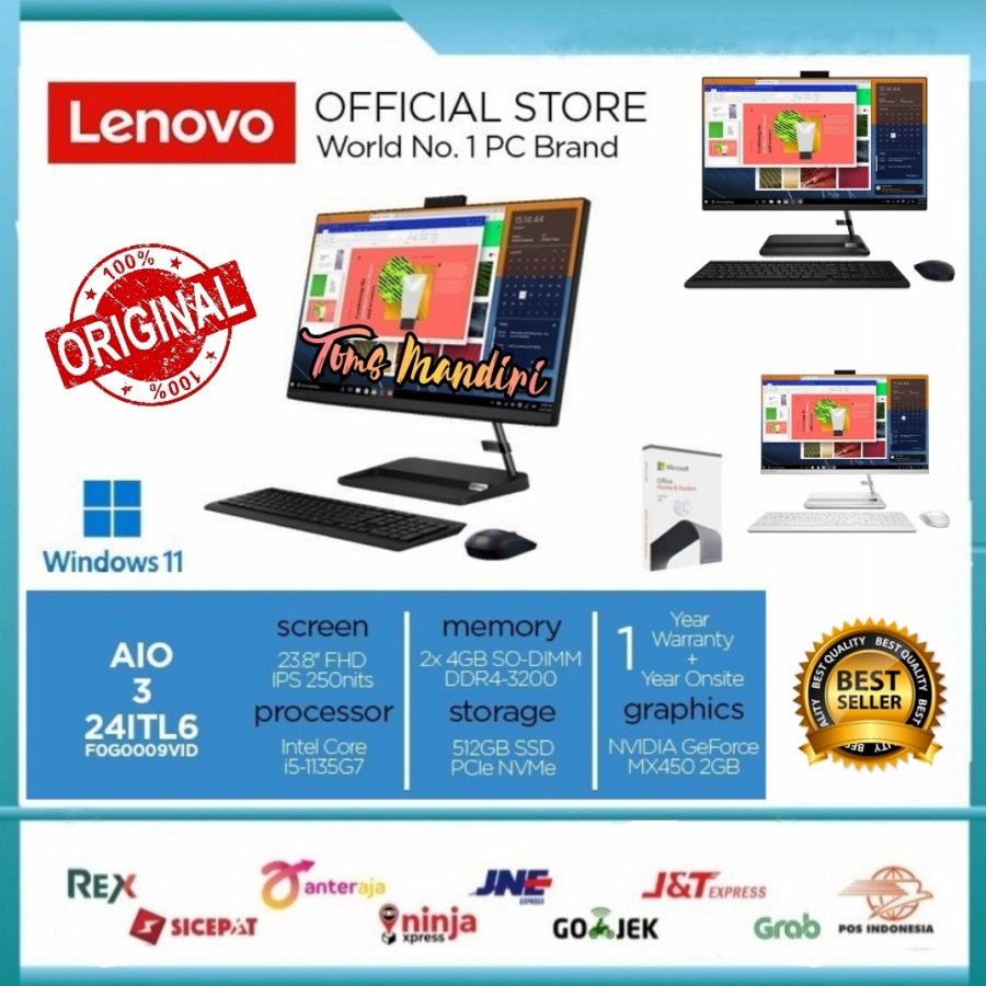 Lenovo AIO 3 24ITL6 Ci5-1135G7-Vga 2Gb -8GB-512GB SSD-W11-OHS-23.8"