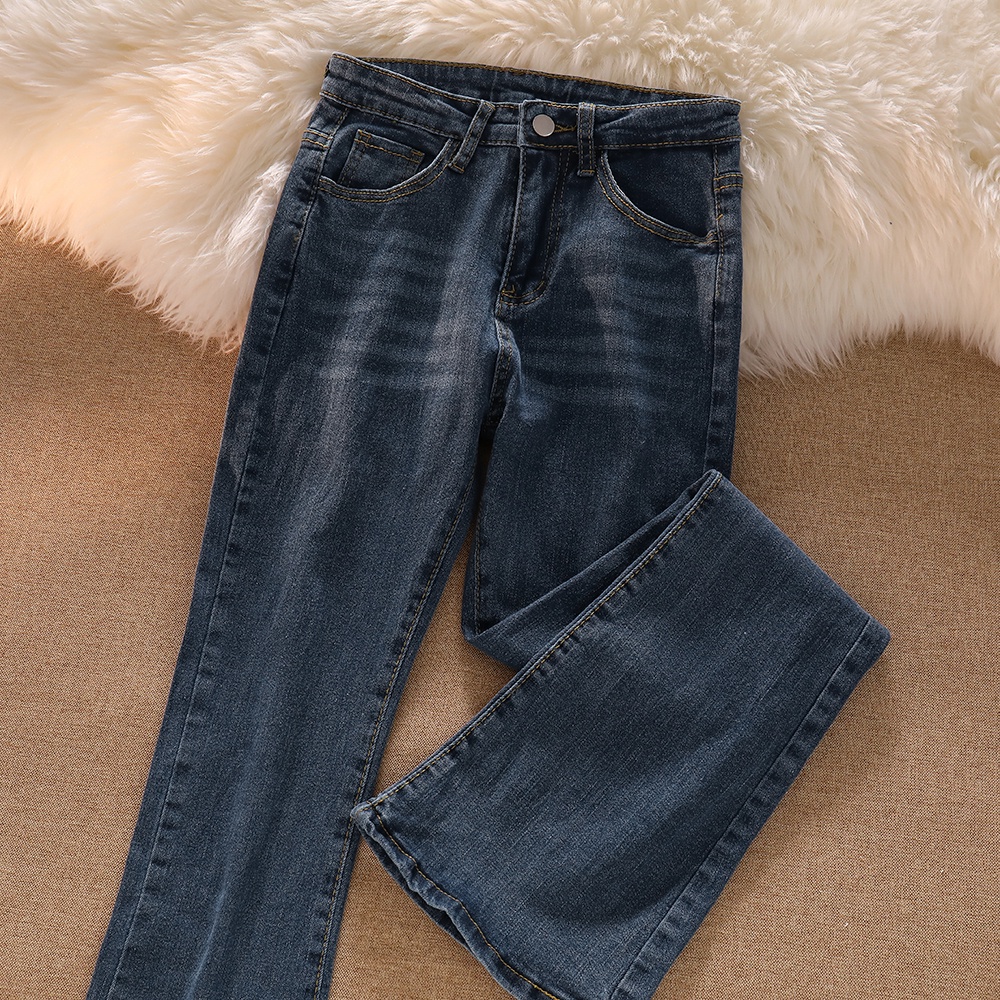 Highwaist hamparan luas leg denim kasual berkobar jeans celana wanita Korean