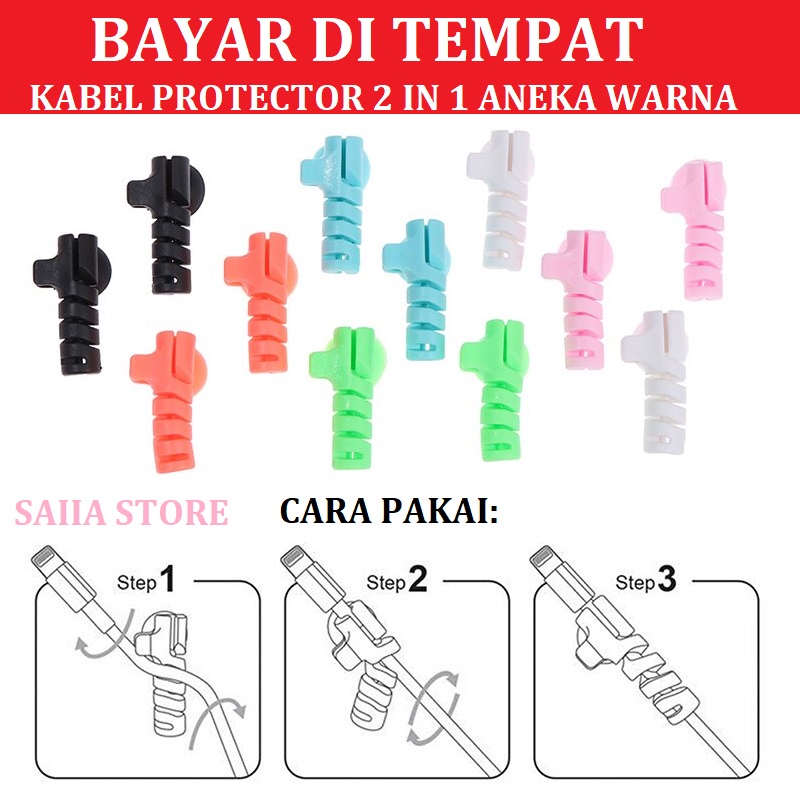 Saiia Store Kabel Protektor Aneka Warna 2 in 1  | Cable Protektor Aneka Warna 2 in 1 Pelindung kabel Pelilit Kabel