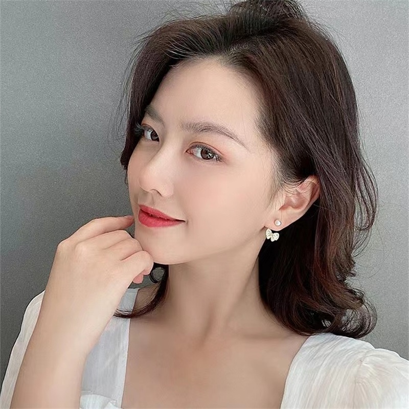 Anting Tusuk Silver s925 Desain Pita Hias Mutiara Berlian Imitasi Gaya Korea