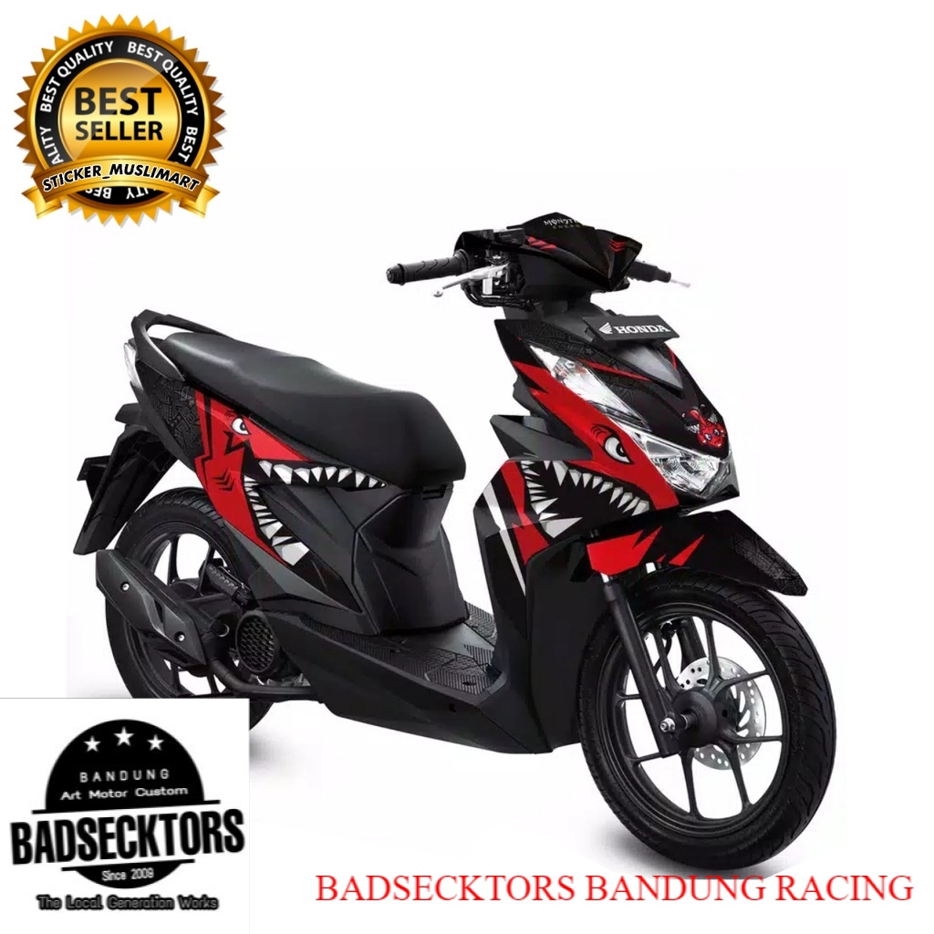 Decal Sticker New Beat Deluxe 2020 sharks Hitam Merah keren