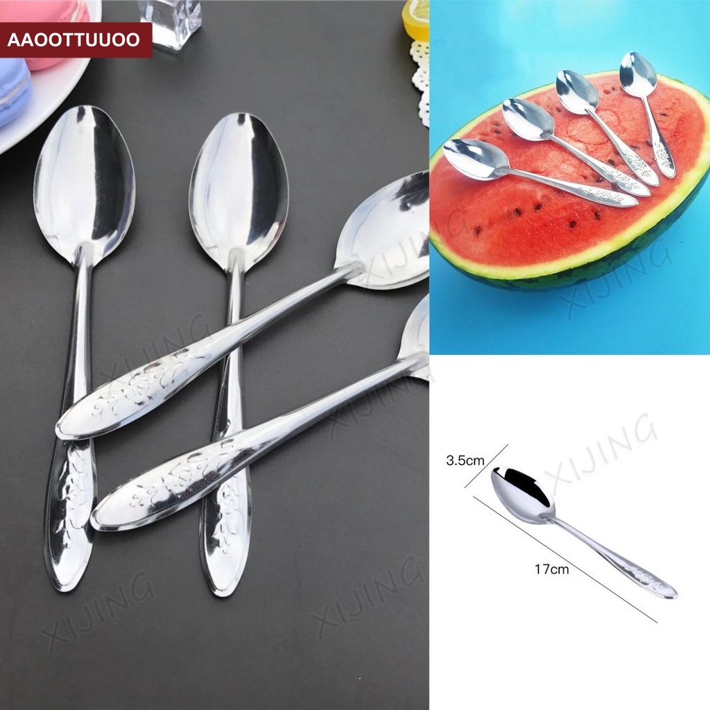 【COD Tangding】10pcs/set Stainless Steel Spoon Watermelon Spoon Spoon Fast Food Cutlery Mud Scraper Miracle Baby Food Soup Spoon