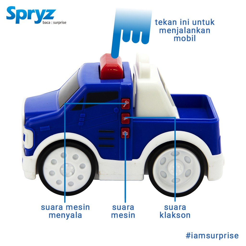 Spryz Press &amp; Go Skala 1:24 Mainan  Mobil Listrik dengan Lampu &amp; Suara