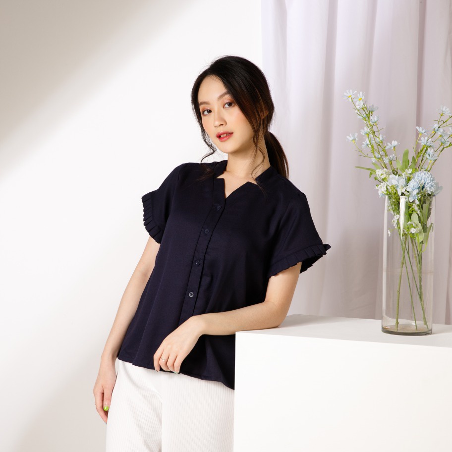 Sorabel - Dixasa Plain Pleats Blouse / Kemeja Wanita Lengan Pendek