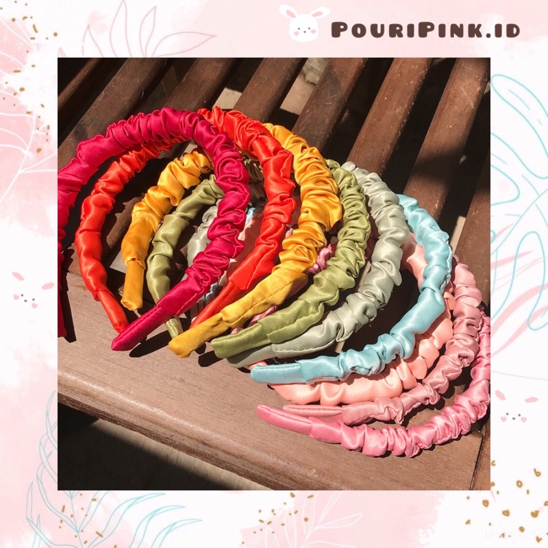 Bando Scrunchie Kecil Satin Premium Rainbow Mate Bandana Scrunchies Korea Headband Ruffle Velvet Sil