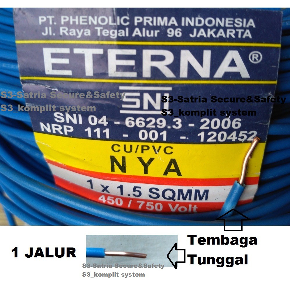 BIRU Kabel Listrik Tunggal 1 jalur Kabel NYA 1,5 mm ( NYA 1 x 1.5mm )