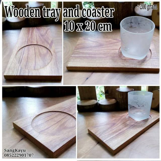 Wooden Coasters tray 10 x 20 cm tatakan cangkir gelas kopi nampan kayu