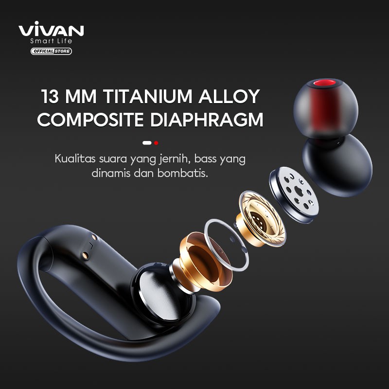 VIVAN Earphones SPORT X Headset TWS Bluetooth 5.0 Waterproof IPX5 25 Hours Play Time Garansi 1 Tahun