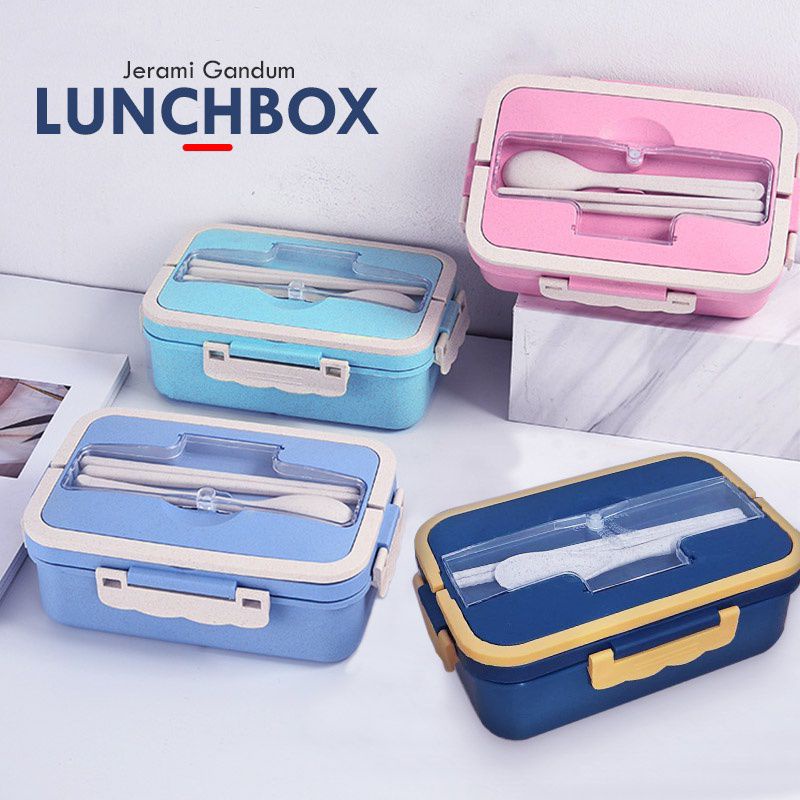 Lunch Box Kotak Makan Siang Bahan Jerami Gandum Wadah Makan Tempat Makan Wadah Bekal Kotak Bekal