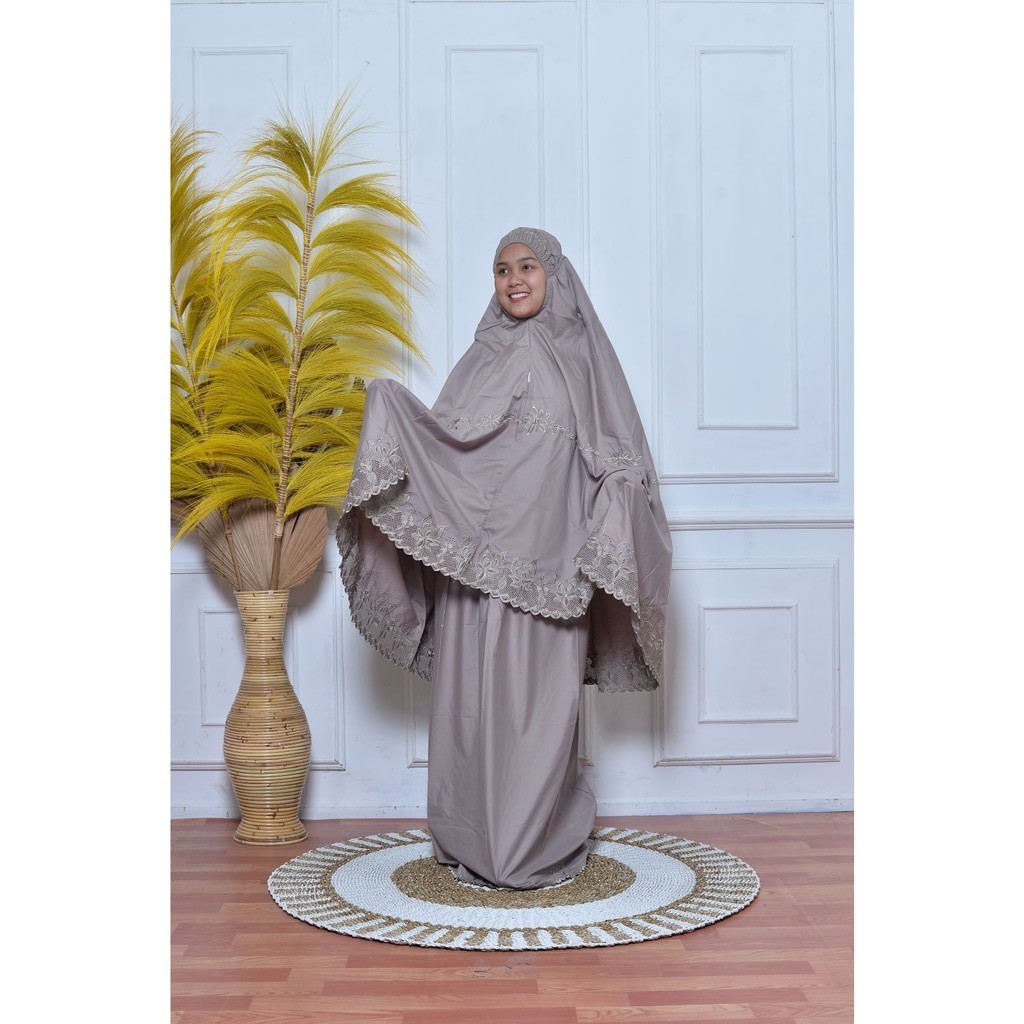 MUKENA BORDIR PADANG WARNA POLOS MOTIF "MAHKOTA" (mukena pariaman, mukena bukittinggi)