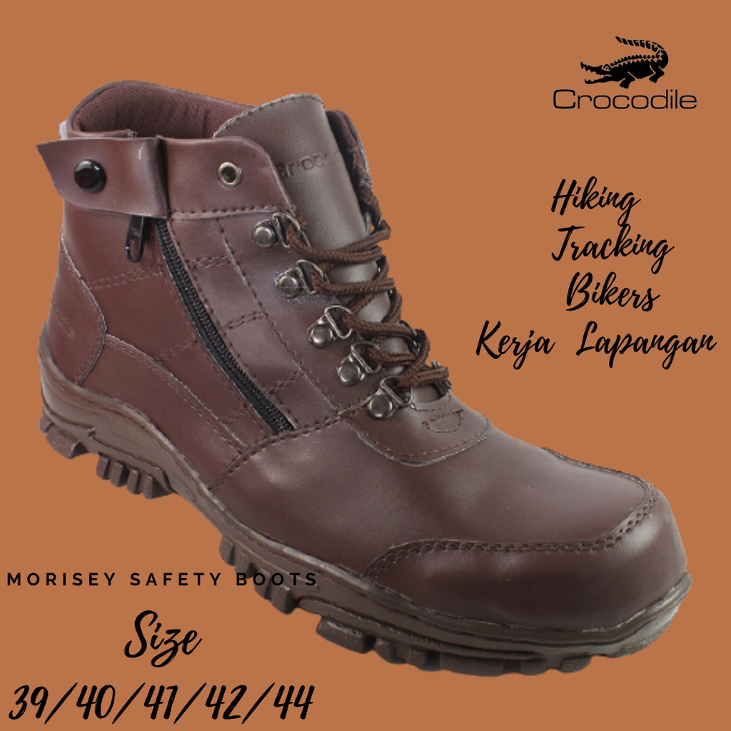 Sepatu Pria Crocodile Morisey Sleting Coklat Boots Safety Kerja Proyek Tracking Outdoor Bots Sefty