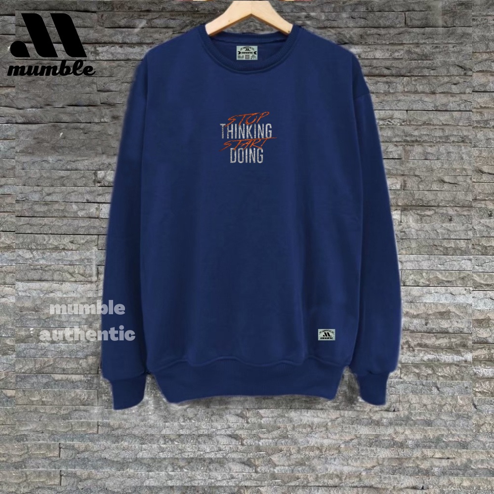 Crweneck Lengan Panjang Aesthetic Warna navy Bahan katun  Flecee Tebal Terlaris Terpopuler Dan gaya Kekinian Sweater Ori