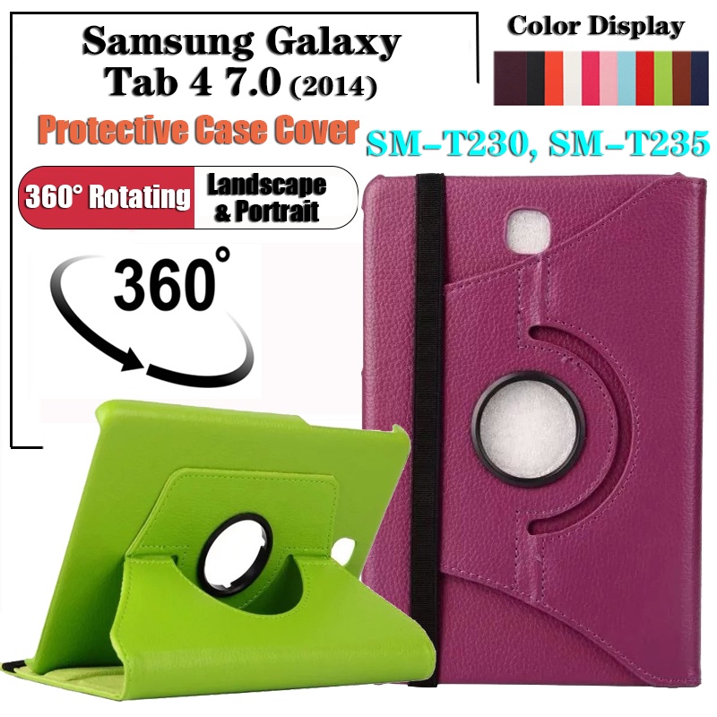 Untuk Samsung Galaxy Tab4 7.0 Samsung T230 Galaxy Tab4 7.0 Wi-Fi (2015) SM-T230 SM-T235 SM-T230NU Fashion360° Rotating Stand Casing Tablet Flip Kulit Case Hard PC Cover