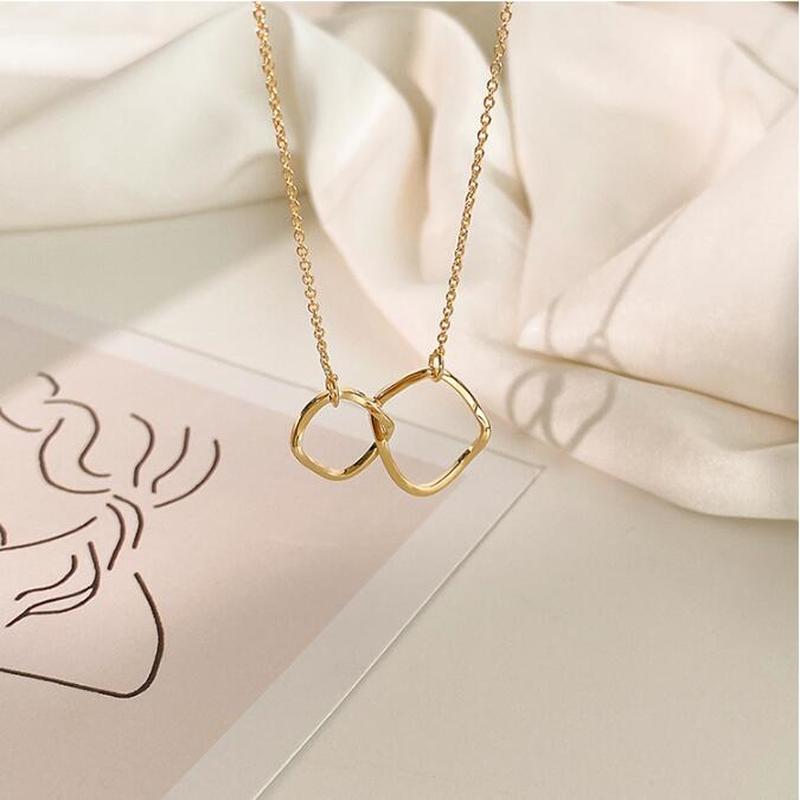 We Flower Kalung Emas 14K Dengan Liontin Lingkaran Ganda Geometris Minimalis Untuk Wanita