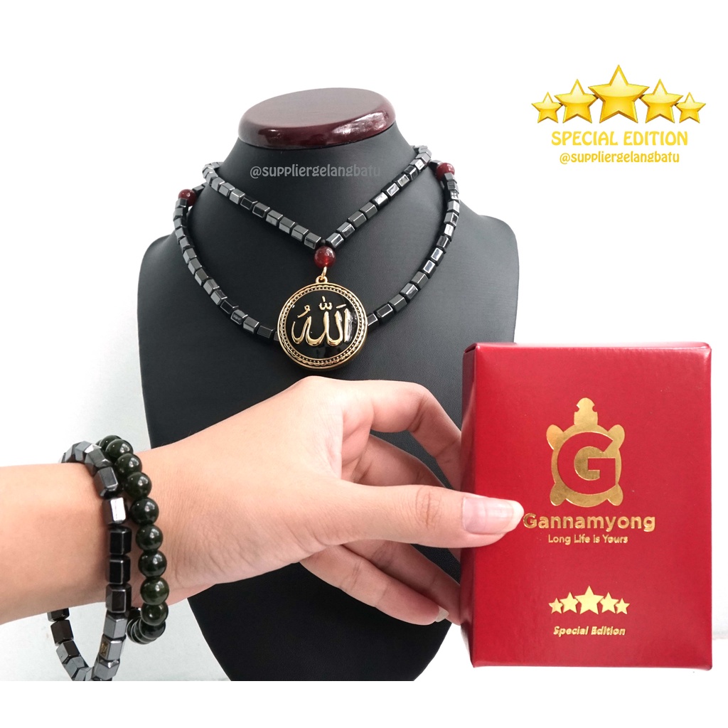 BLACK JADE GANNAMYONG TASBIH LAFAZ ARAB HITAM GOLD 99 BUTIR AZHIKRA