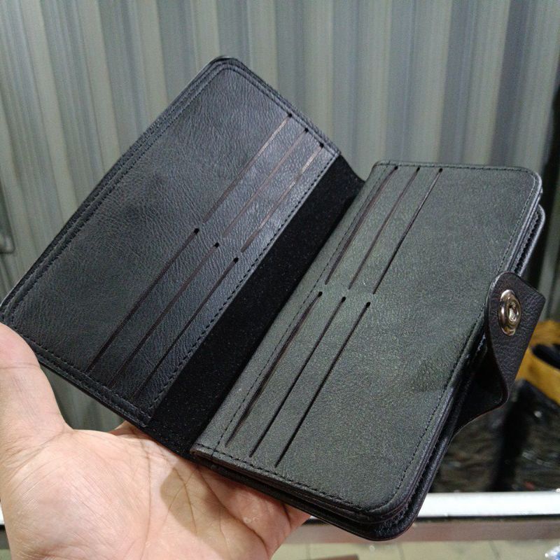 Dompet Hitam Lipat Panjang Pria Kulit Model Pakai Tali Kulit