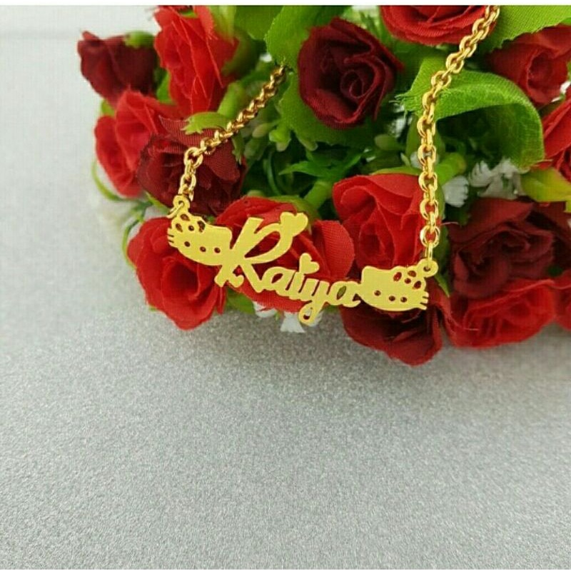 Kalung wanita / kalung titanium anti karat / kalung nama hello Kitty / lapis emas asli / kalung anak