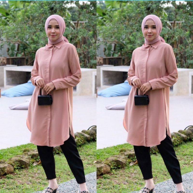 Tunik dress kerah baju musim atasan musim tunik polos dress polos simple dress kerah yuzukaa