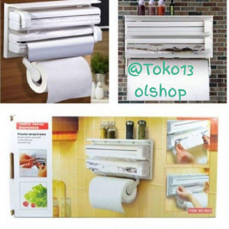 Triple Paper Kitchen Dispenser 3 in 1/ Tempat Tissue/Cling Wrap Aluminium Foil