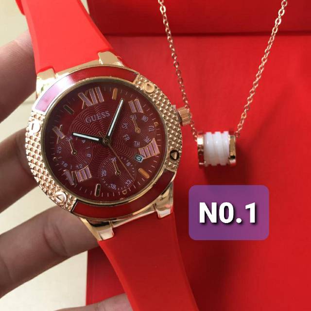 JAM TANGAN WANITA GUESS SN1040 CHRONOGRAPH VARIASI FREE KALUNG BVLGARI